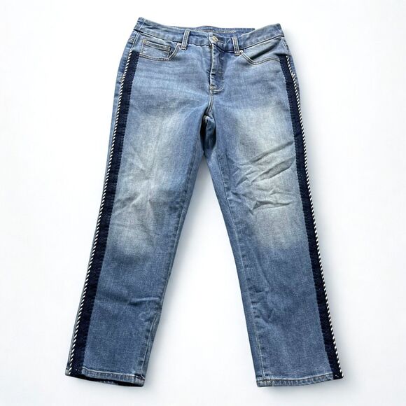 Chico's Denim - Chico’s Jeans Women 2 So Slimming Girlfriend Crop Blue Stretch Denim Side Trim